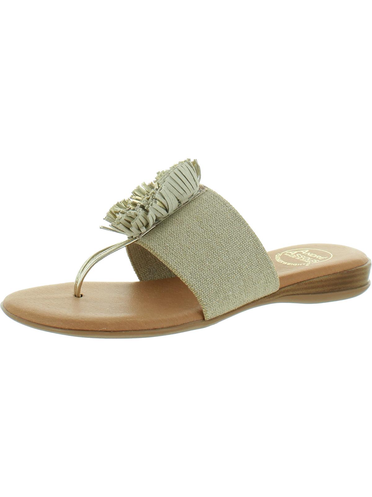 André Assous Womens Novalee Embellished Fringe Pom Thong Sandals